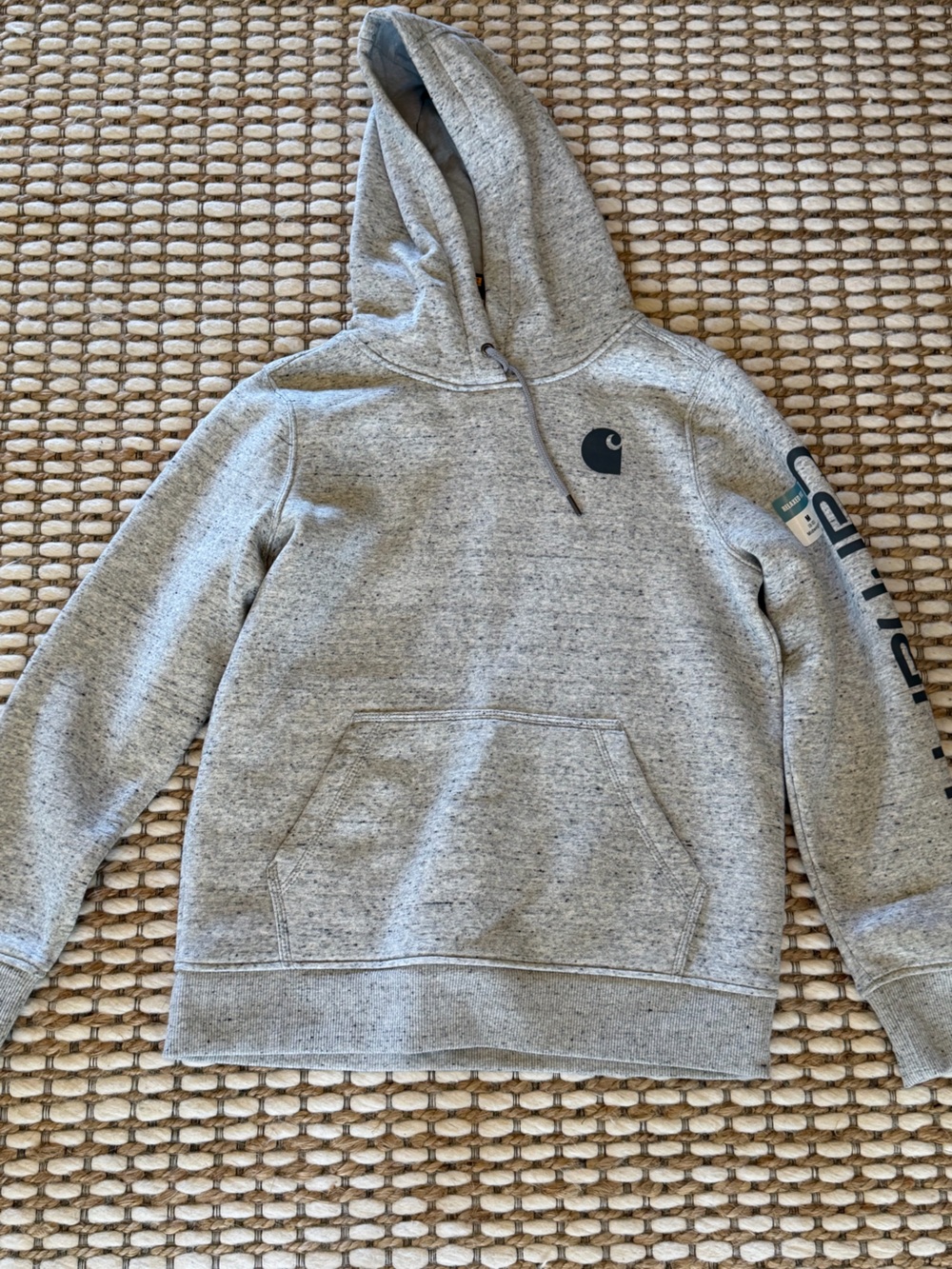 Carhartt women’s Heather Gray Hoodie with Sleeve Logo